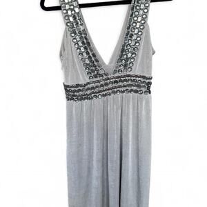 Grey and silver beaded v